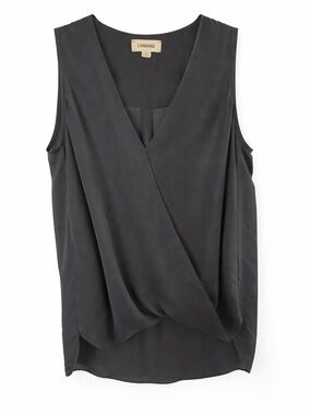 L’Agence 100% Silk Blouse Black Sleeveless Wrap Draped Luxury Top